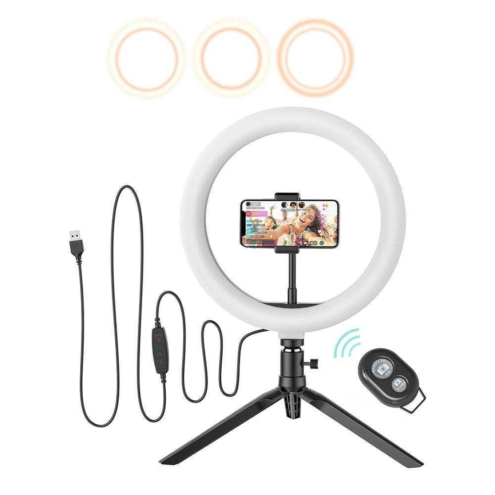 Trending 26cm Photo Studio Fill Light Flash LED Phone Holder Selfie Stick bluetooth Remote Live Stream Removable Tripod Stand (RS)(1U50)