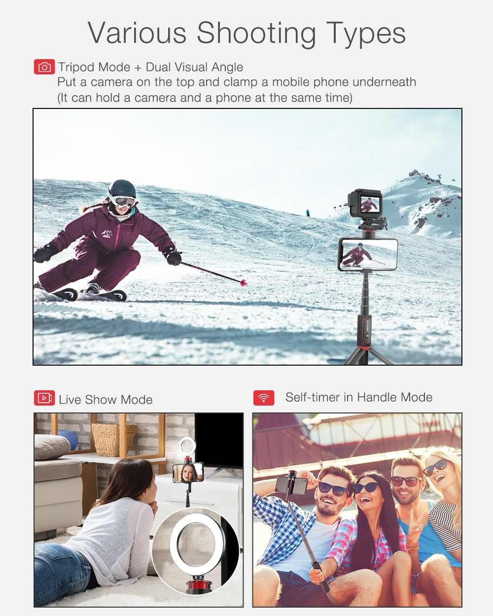 BW-BS10 Sport All In One Wireless Bluetooth Selfie Stick Foldable Monopod Tripod Selfie Sticks for Camera Phones (RS)(1U50)