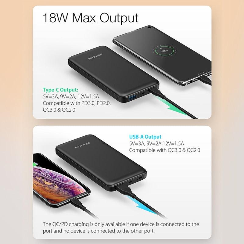 18W 10000mAh USB PD QC 3.0 Power Bank - Type C Fast Charging Dual for iPhone, Xiaomi , Huawei (1U104)(1LT1)1