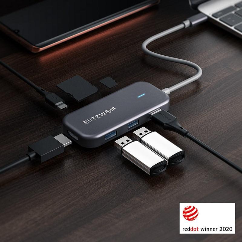 7 in 1 USB C Data Hub 3-Port USB 3.0 TF Card Reader PD Charging 4K HDMI Display for MacBooks for iPad Laptop (CA2)(1U52)