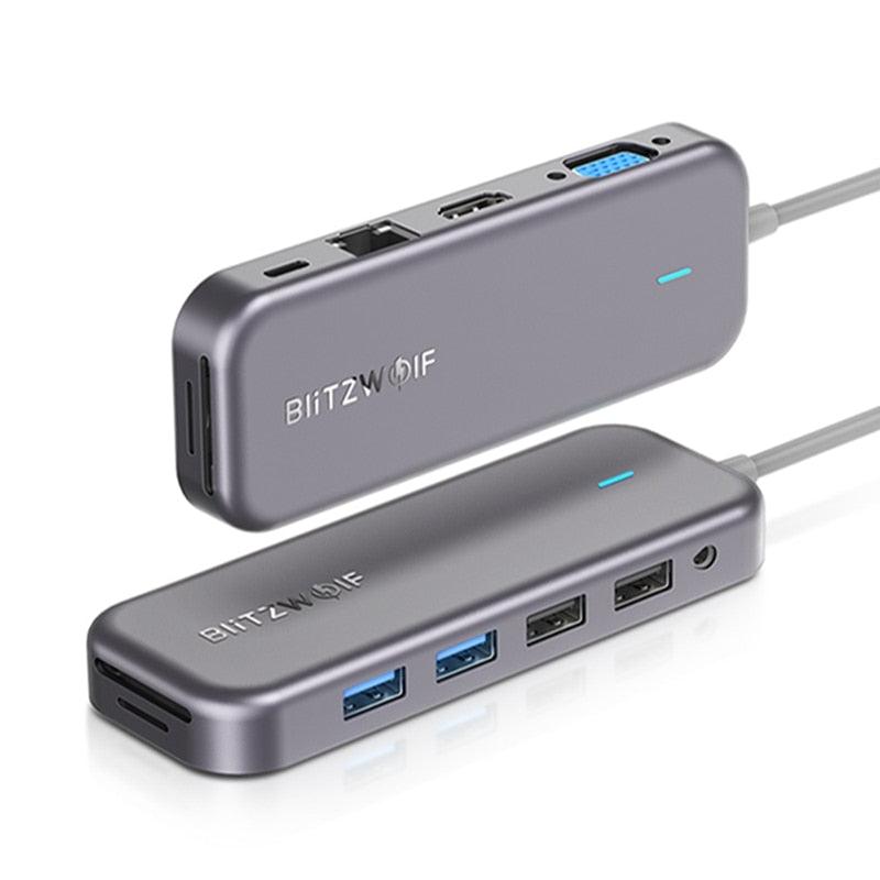 BW-TH8 11 in 1 USB C Data Hub Type C 100W PD USB3.0 SD TF Card Reader 3.5mm Audio 4K HDMI VGA 1000M RJ45 for Laptop (D52)(CA2)(1U52)