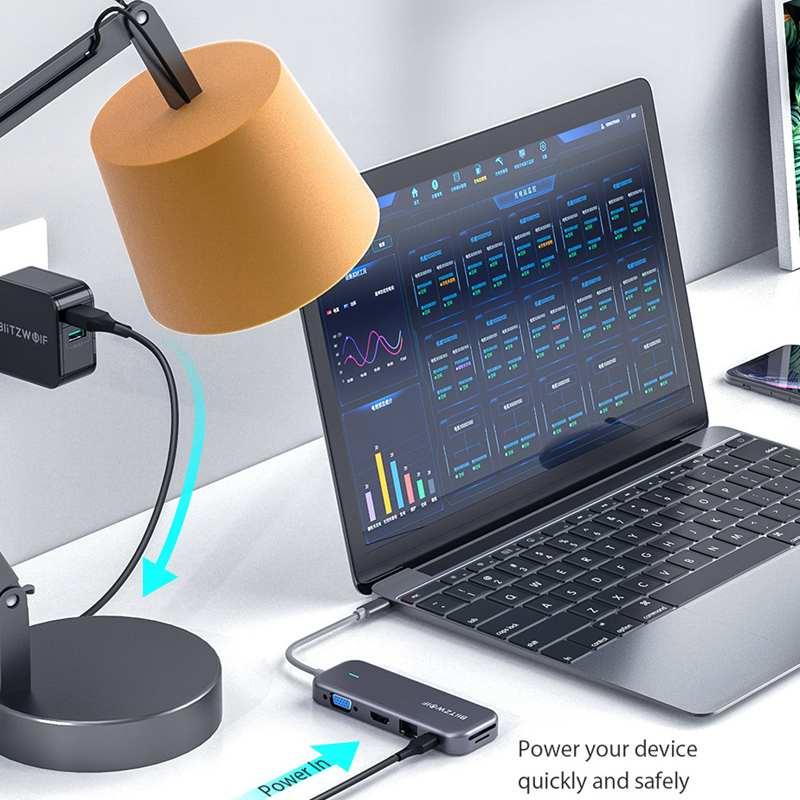 BW-TH8 11 in 1 USB C Data Hub Type C 100W PD USB3.0 SD TF Card Reader 3.5mm Audio 4K HDMI VGA 1000M RJ45 for Laptop (D52)(CA2)(1U52)