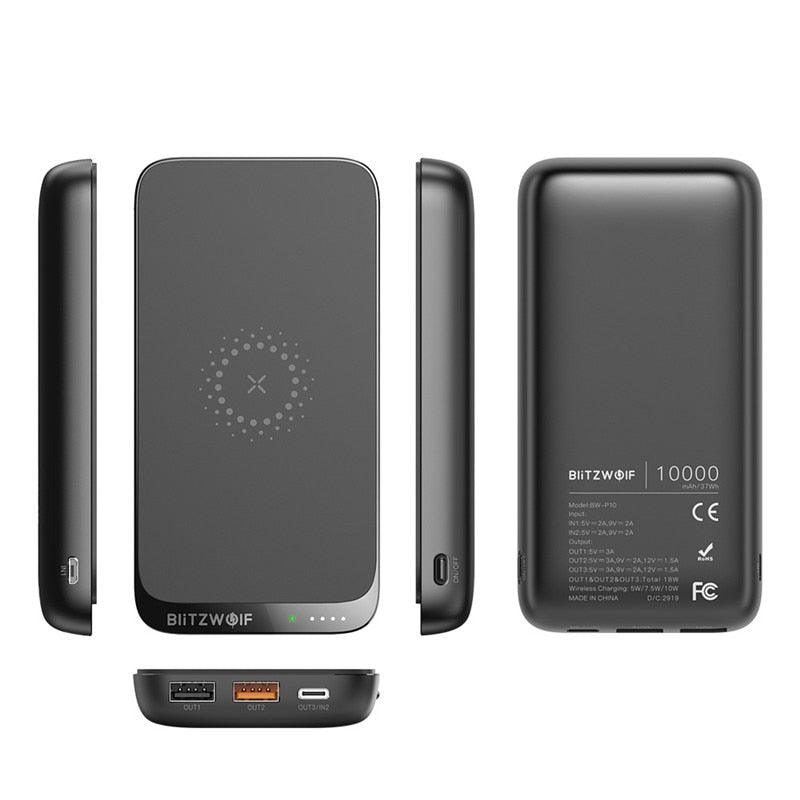 Great 10000mAh QC3.0 PD18W Power Bank - 10W Wireless Charger with 4 Outputs (1U104)(1LT1)