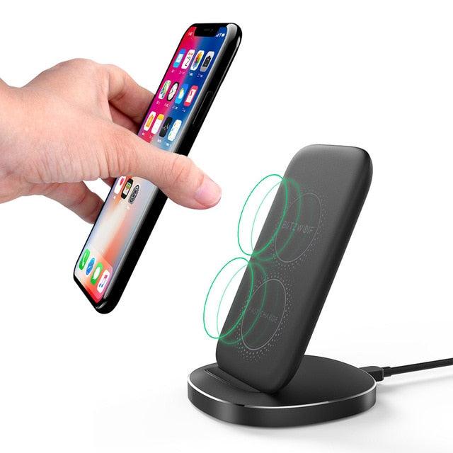 FWC6 10W 7.5W 5W Dual Coils Qi - Smart Wireless Fast Charger - Stand Holder For iPhone 12 Pro Max, Samsung, Huawei (1U104)(1LT1)