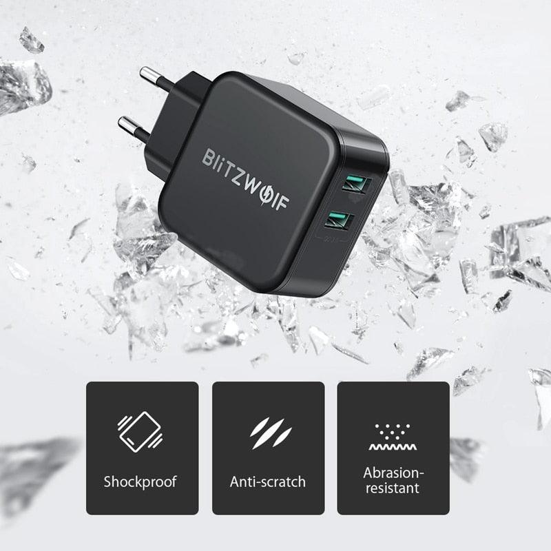 Great QC3.0+2.4A 18W Dual USB Fast Charger Port Mobile Phone EU AU Adapter - Travel Wall Charger (1U104)(1LT1)