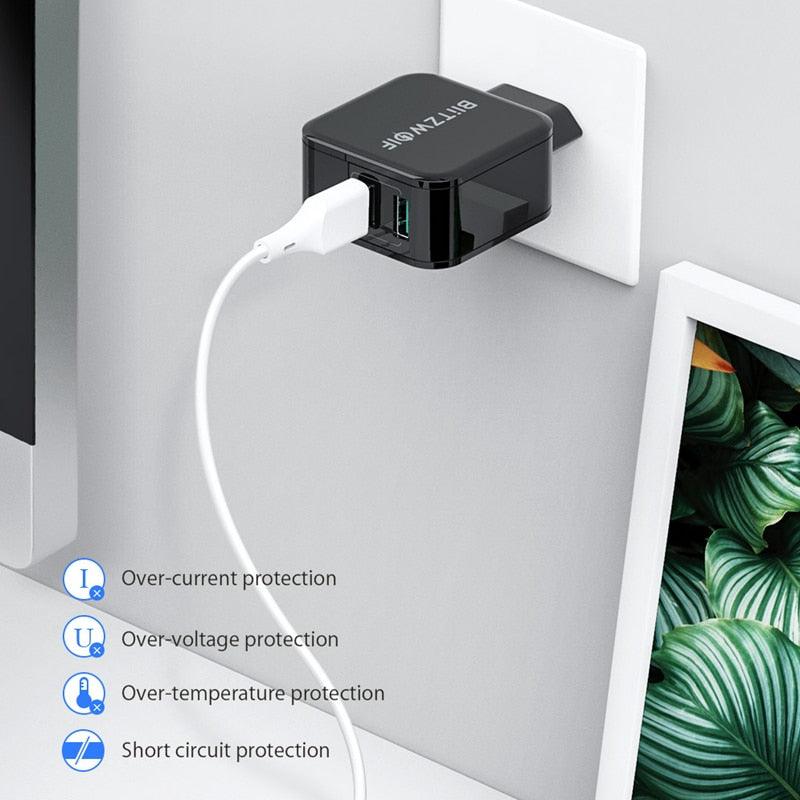 Great QC3.0+2.4A 18W Dual USB Fast Charger Port Mobile Phone EU AU Adapter - Travel Wall Charger (1U104)(1LT1)