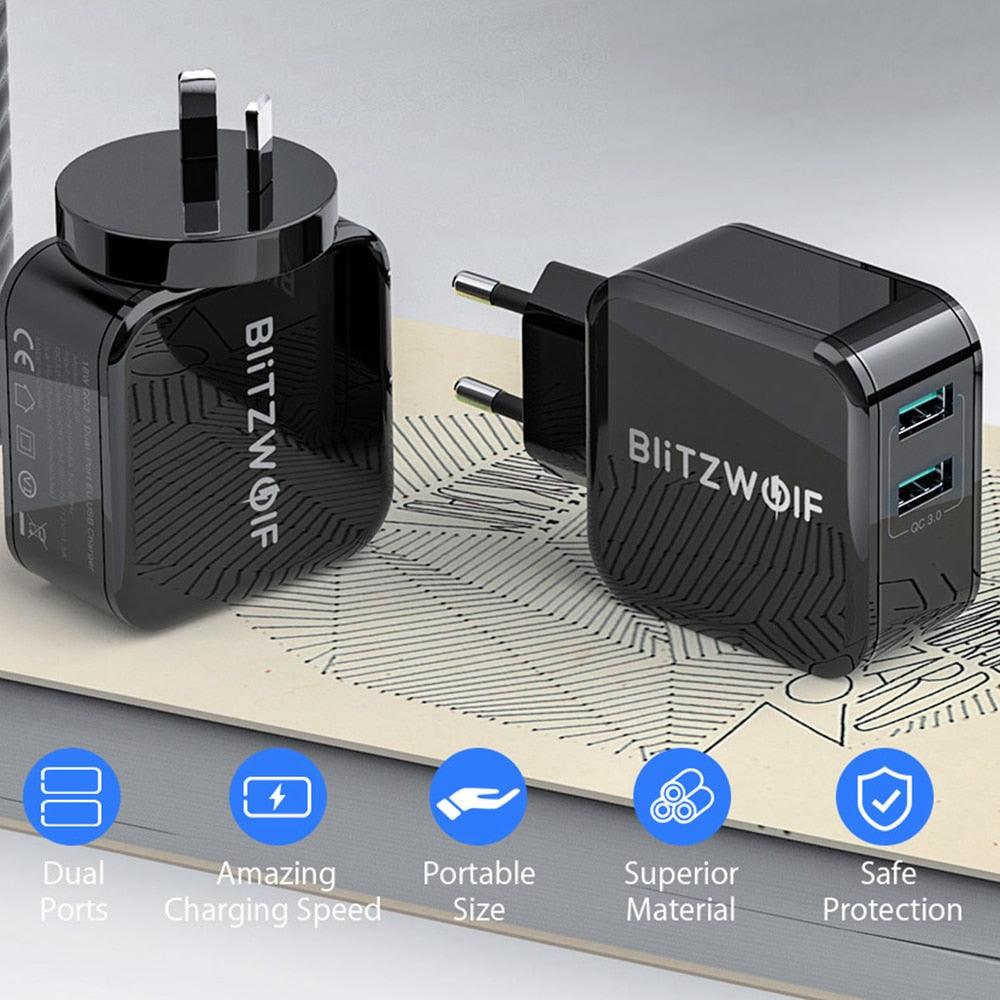 Great QC3.0+2.4A 18W Dual USB Fast Charger Port Mobile Phone EU AU Adapter - Travel Wall Charger (1U104)(1LT1)