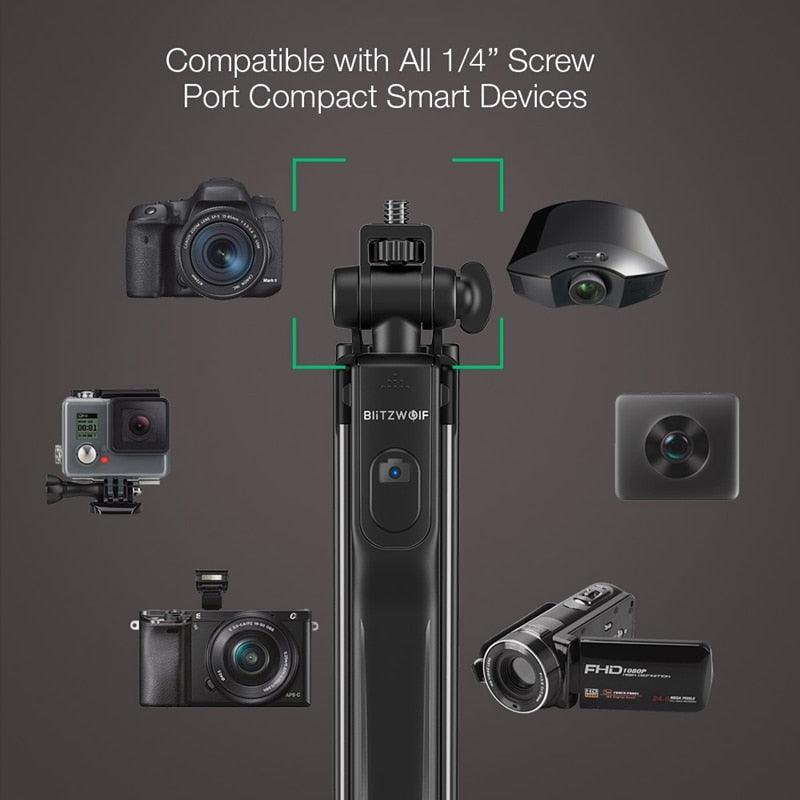 BW-BS8 LED Fill Light Selfie Stick 3 in 1 Extendable bluetooth Tripod Monopod For iPhone For Samsung Xiaomi Camera (RS)(1U50)