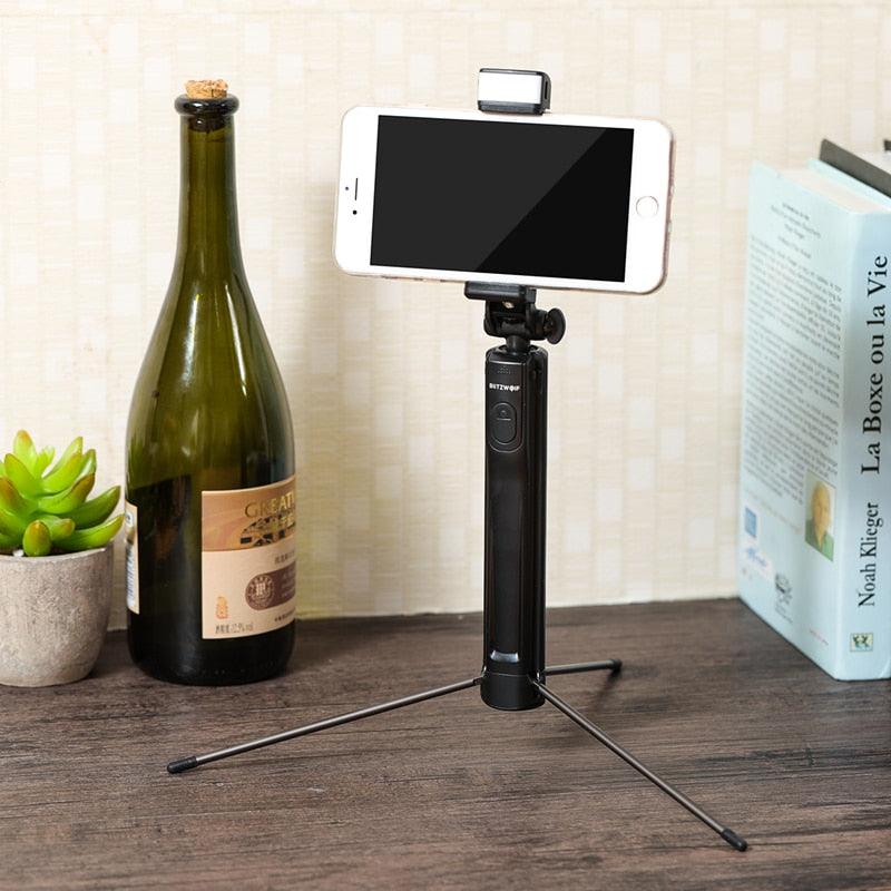 BW-BS8 LED Fill Light Selfie Stick 3 in 1 Extendable bluetooth Tripod Monopod For iPhone For Samsung Xiaomi Camera (RS)(1U50)