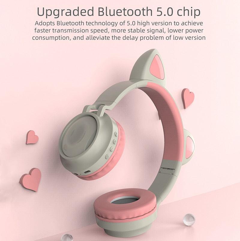 Bluetooth Headphone LED Light - Colorful HiFi Music Support TF Card With HD MIC Wireless Game Cute Headset For Children (AH2)(RS8)(F49)
