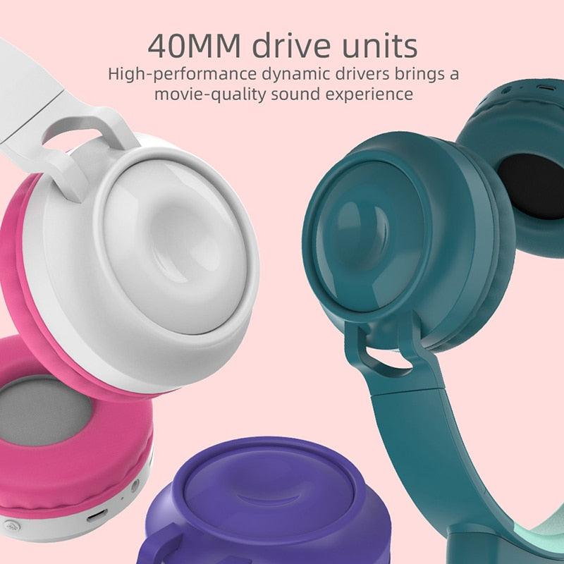 Bluetooth Headphone LED Light - Colorful HiFi Music Support TF Card With HD MIC Wireless Game Cute Headset For Children (AH2)(RS8)(F49)