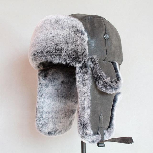 Bomber Hats Winter Warm Russian Hat With Ear Flap Pu Leather Trapper Cap Earflap (D17)(MA8)