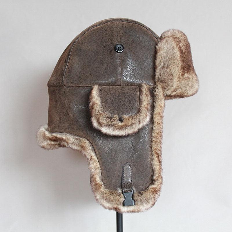 Bomber Hats Winter Warm Russian Hat With Ear Flap Pu Leather Trapper Cap Earflap (D17)(MA8)