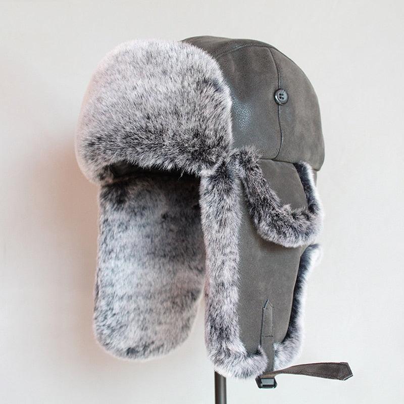 Bomber Hats Winter Warm Russian Hat With Ear Flap Pu Leather Trapper Cap Earflap (D17)(MA8)