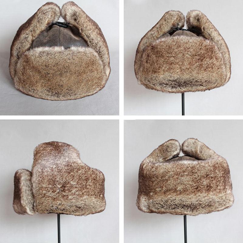 Bomber Hats Winter Warm Russian Hat With Ear Flap Pu Leather Trapper Cap Earflap (D17)(MA8)