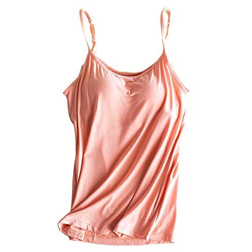 Great Bra Padded Lingerie Active Strap - Modal Workout Tank Top - Candy Colors Pajama Shirt - With Built In Shelf Bra (D19)(TB3)
