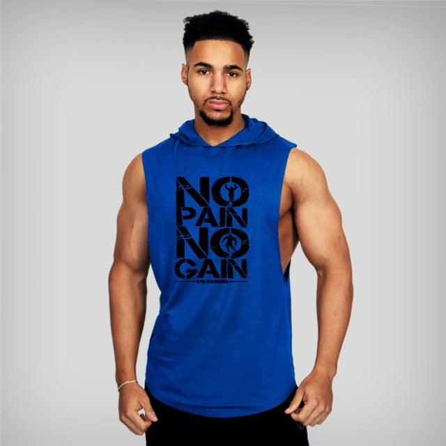 Mens Hooded Tank Top - Cotton Sleeveless Vest Sweatshirt - Fitness Workout Sportswear Tops (TM7)(F101)(F8)