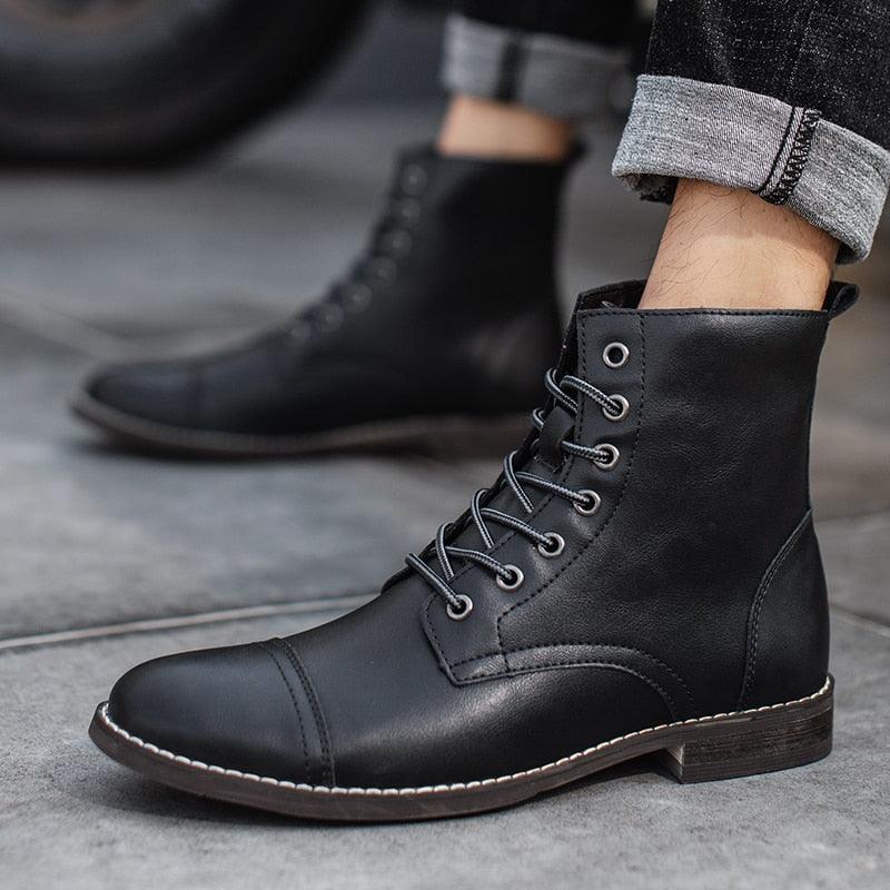 Men's Boots - Plush Warm Men's Leather Boots - Italian Style Men Boots Outdoor Ankle Boots (MSB2)(MSF6)(MSB3)(F13)