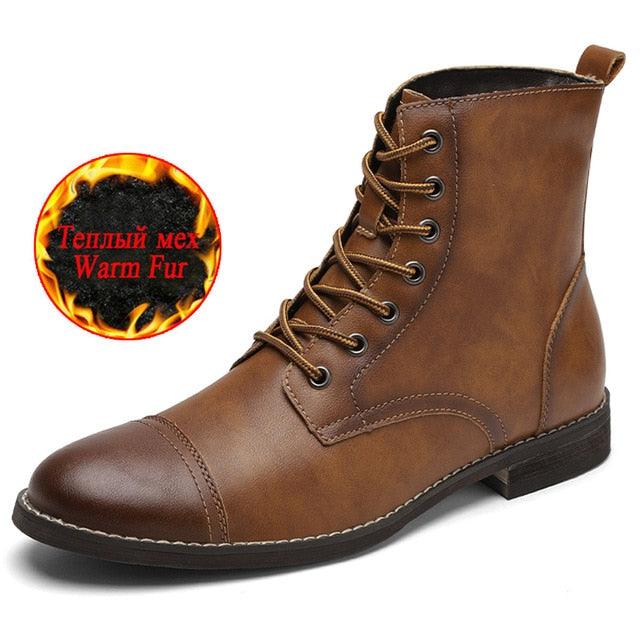 Men's Boots - Plush Warm Men's Leather Boots - Italian Style Men Boots Outdoor Ankle Boots (MSB2)(MSF6)(MSB3)(F13)