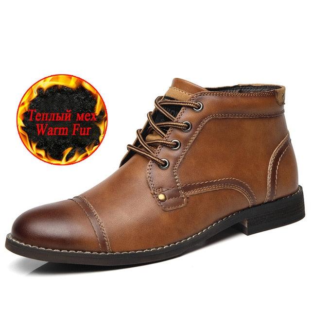 Men's Boots - Plush Warm Men's Leather Boots - Italian Style Men Boots Outdoor Ankle Boots (MSB2)(MSF6)(MSB3)(F13)