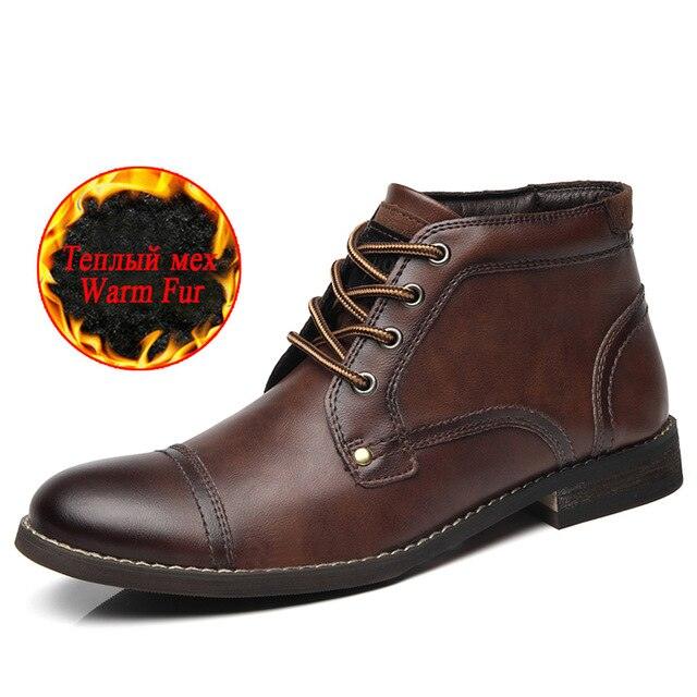 Men's Boots - Plush Warm Men's Leather Boots - Italian Style Men Boots Outdoor Ankle Boots (MSB2)(MSF6)(MSB3)(F13)