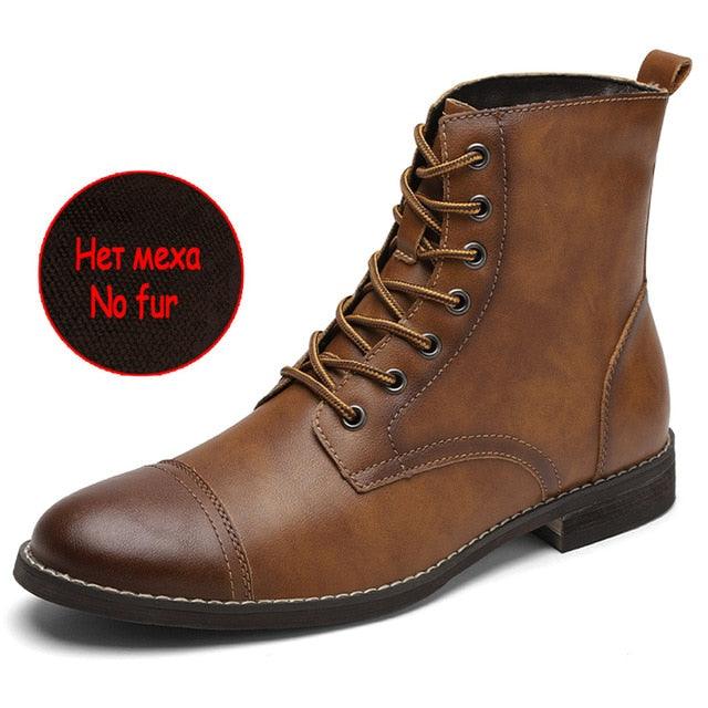 Men's Boots - Plush Warm Men's Leather Boots - Italian Style Men Boots Outdoor Ankle Boots (MSB2)(MSF6)(MSB3)(F13)