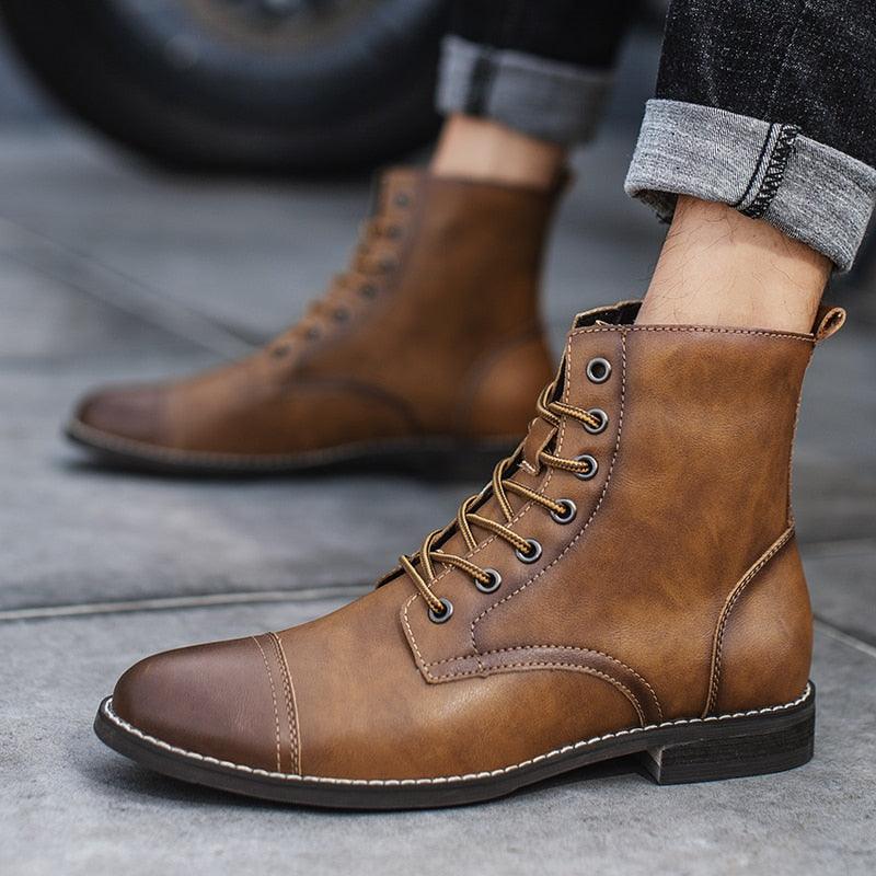 Men's Boots - Plush Warm Men's Leather Boots - Italian Style Men Boots Outdoor Ankle Boots (MSB2)(MSF6)(MSB3)(F13)