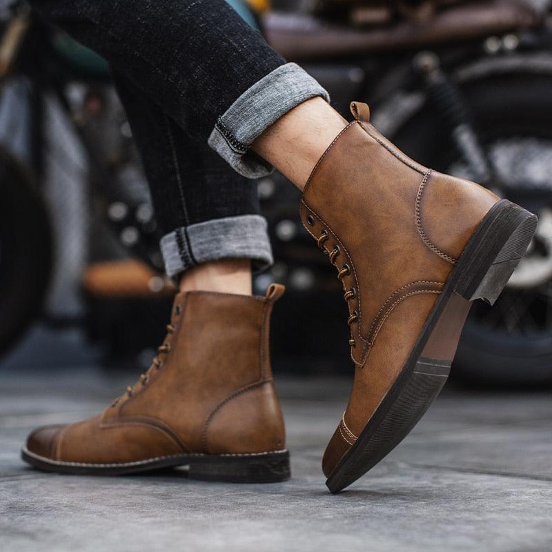 Men's Boots - Plush Warm Men's Leather Boots - Italian Style Men Boots Outdoor Ankle Boots (MSB2)(MSF6)(MSB3)(F13)