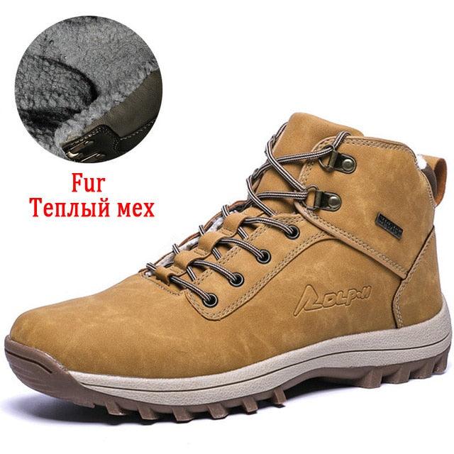 Winter Men's Boots - Snow Plush Warm Boots - Leather Waterproof Men's Ankle Boots (D13)(MSB4)