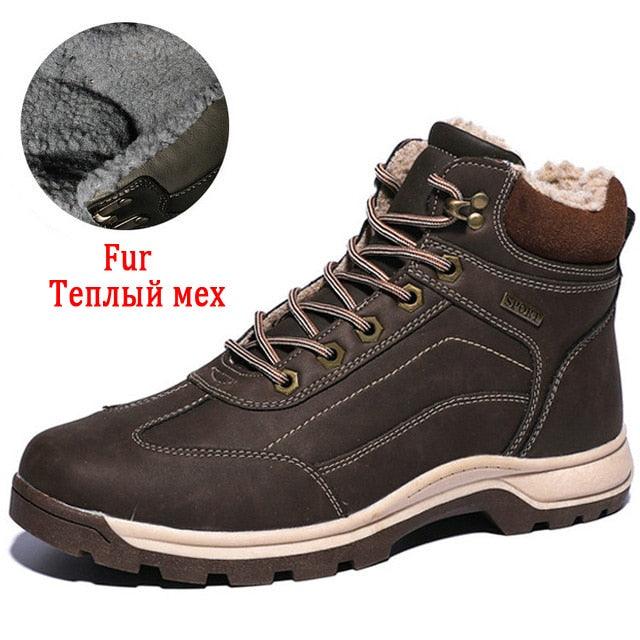 Winter Men's Boots - Snow Plush Warm Boots - Leather Waterproof Men's Ankle Boots (D13)(MSB4)