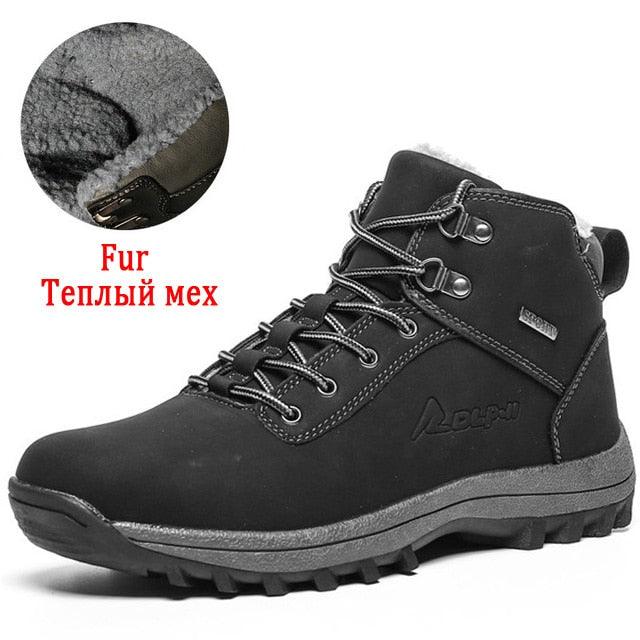 Winter Men's Boots - Snow Plush Warm Boots - Leather Waterproof Men's Ankle Boots (D13)(MSB4)