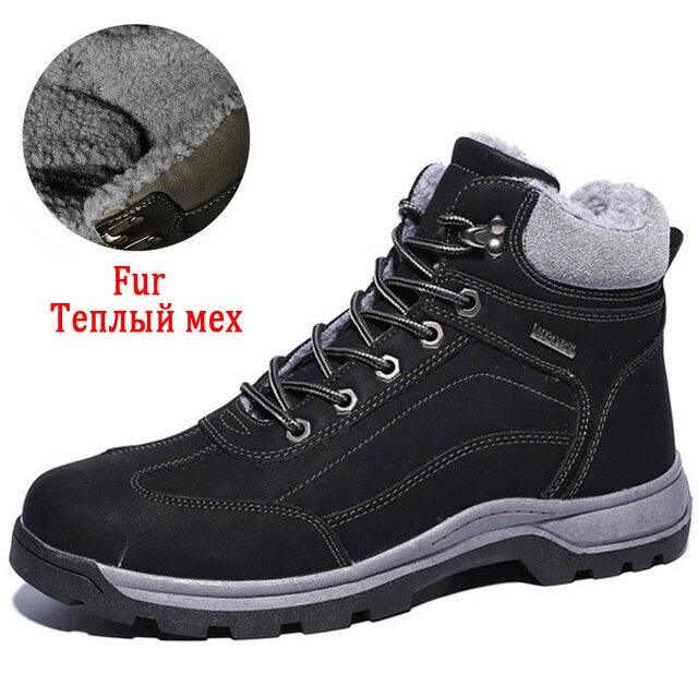 Winter Men's Boots - Snow Plush Warm Boots - Leather Waterproof Men's Ankle Boots (D13)(MSB4)