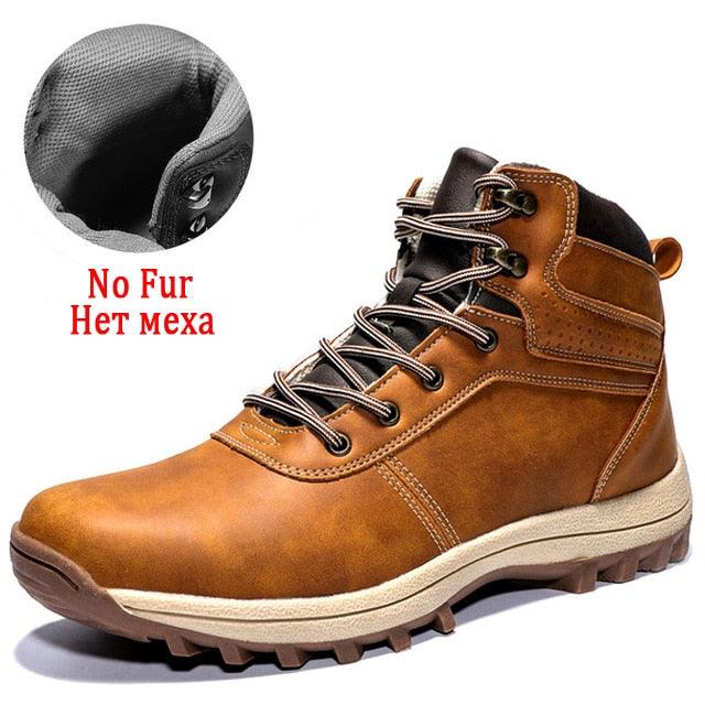 Winter Men's Boots - Snow Plush Warm Boots - Leather Waterproof Men's Ankle Boots (D13)(MSB4)