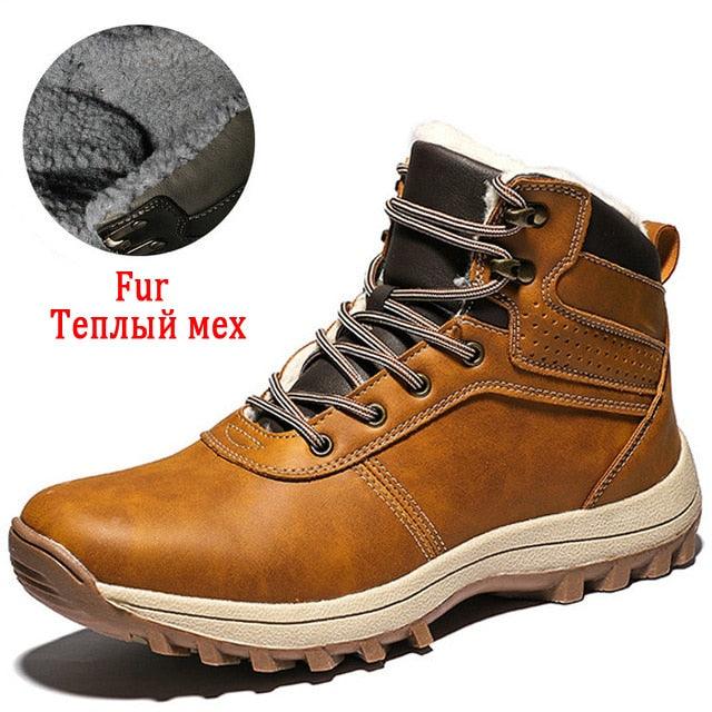 Winter Men's Boots - Snow Plush Warm Boots - Leather Waterproof Men's Ankle Boots (D13)(MSB4)