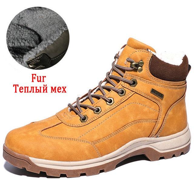 Winter Men's Boots - Snow Plush Warm Boots - Leather Waterproof Men's Ankle Boots (D13)(MSB4)