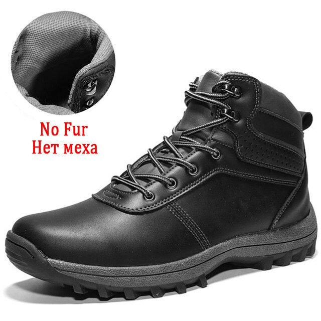 Winter Men's Boots - Snow Plush Warm Boots - Leather Waterproof Men's Ankle Boots (D13)(MSB4)