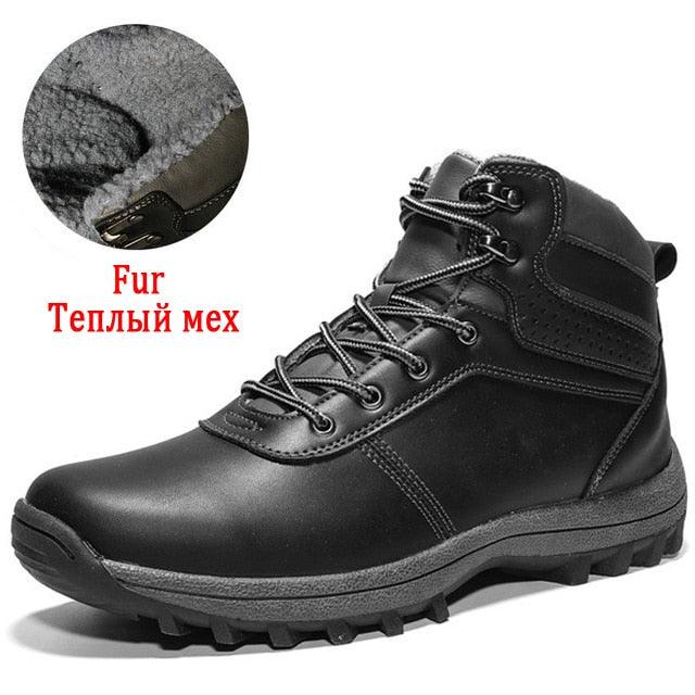 Winter Men's Boots - Snow Plush Warm Boots - Leather Waterproof Men's Ankle Boots (D13)(MSB4)