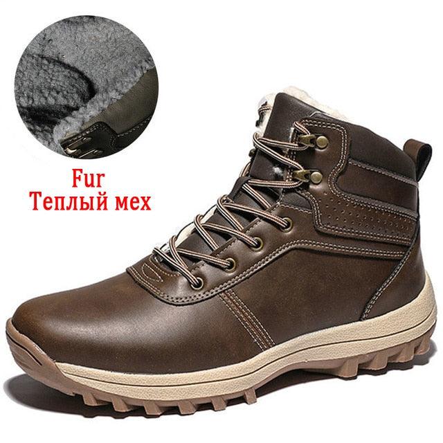 Winter Men's Boots - Snow Plush Warm Boots - Leather Waterproof Men's Ankle Boots (D13)(MSB4)