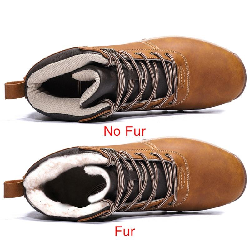 Winter Men's Boots - Snow Plush Warm Boots - Leather Waterproof Men's Ankle Boots (D13)(MSB4)