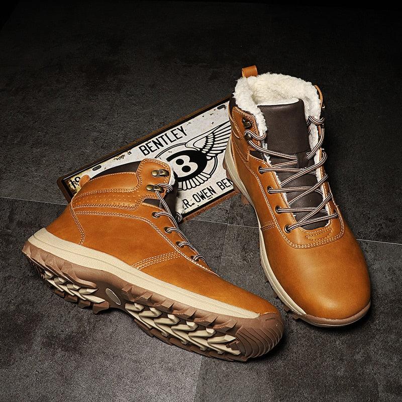 Winter Men's Boots - Snow Plush Warm Boots - Leather Waterproof Men's Ankle Boots (D13)(MSB4)