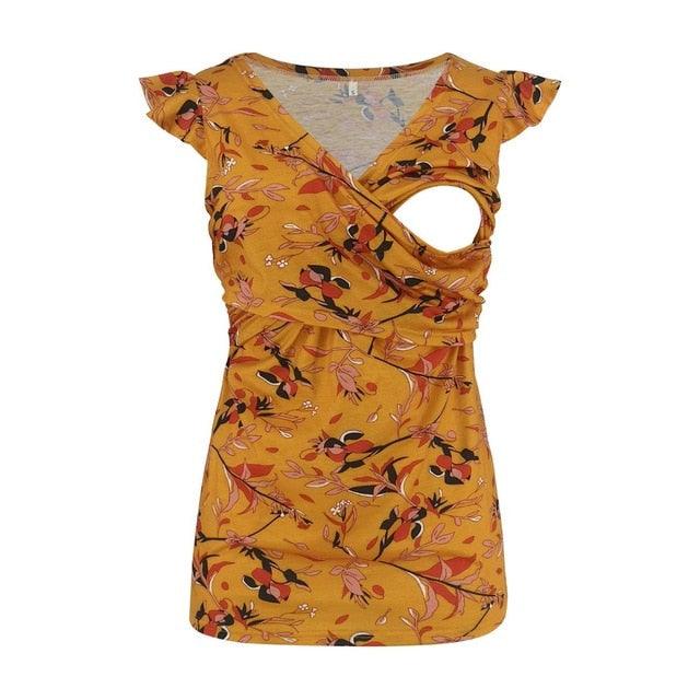 Trending Breastfeeding Maternity Shirt - Sleeveless Summer Printed V Neck Pregnancy Top - For Gorgeous Pregnant Women Nursing (D4)(Z1)