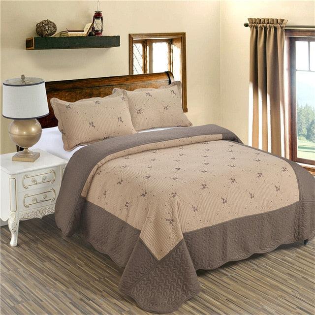 Brown Quilts Summer Lightweight Bedspreads King Queen Floral Embroidery Coverlet Set (8BM)(1U63)