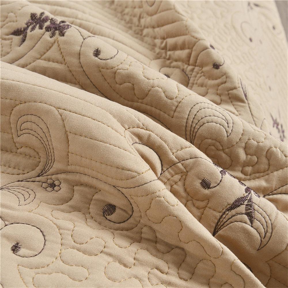 Brown Quilts Summer Lightweight Bedspreads King Queen Floral Embroidery Coverlet Set (8BM)(1U63)