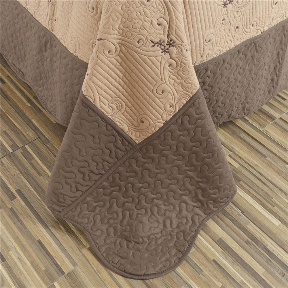 Brown Quilts Summer Lightweight Bedspreads King Queen Floral Embroidery Coverlet Set (8BM)(1U63)