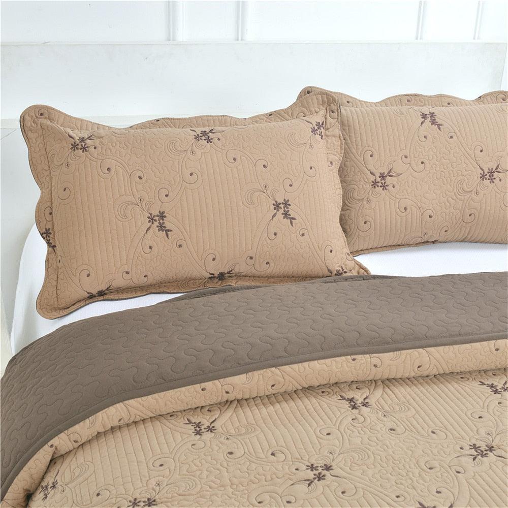 Brown Quilts Summer Lightweight Bedspreads King Queen Floral Embroidery Coverlet Set (8BM)(1U63)