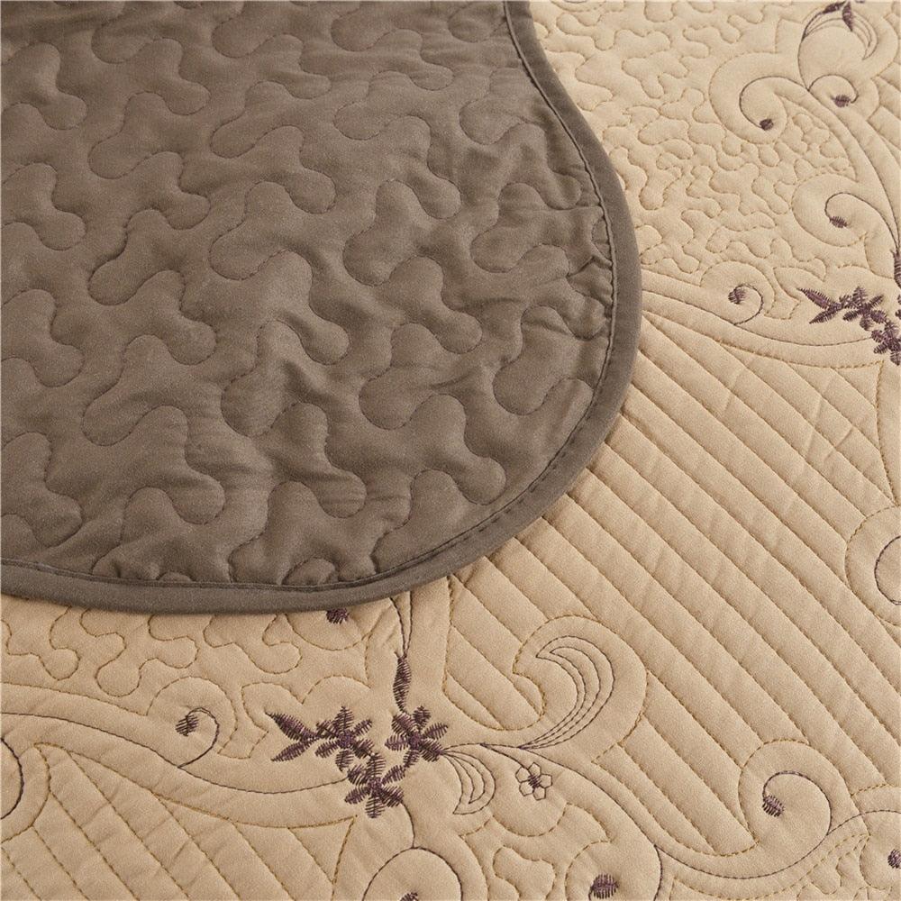 Brown Quilts Summer Lightweight Bedspreads King Queen Floral Embroidery Coverlet Set (8BM)(1U63)