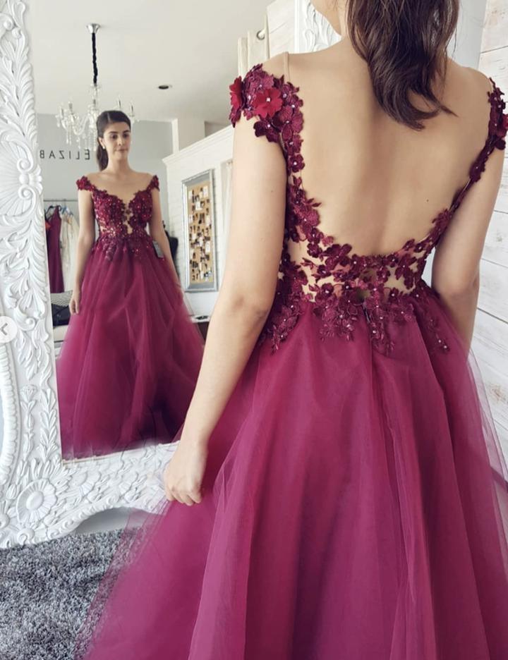 Trending Long Evening Dresses - A Line Lace - Floral Sleeve Backless Prom Gown - Formal Party (WSO3)(WSO5)(WSO4)