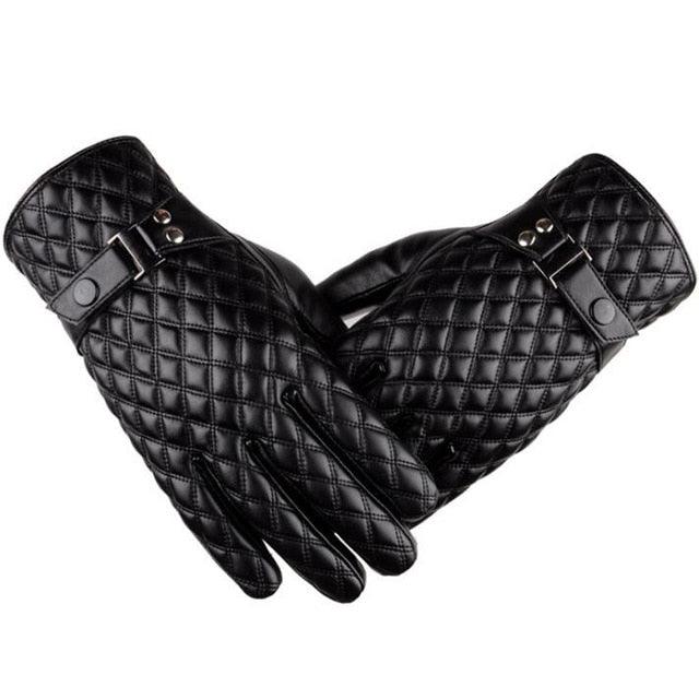 Business Men's Winter Gloves Black Pu Leather Touch Screen Warm Gloves - Windproof Waterproof (4AC1)