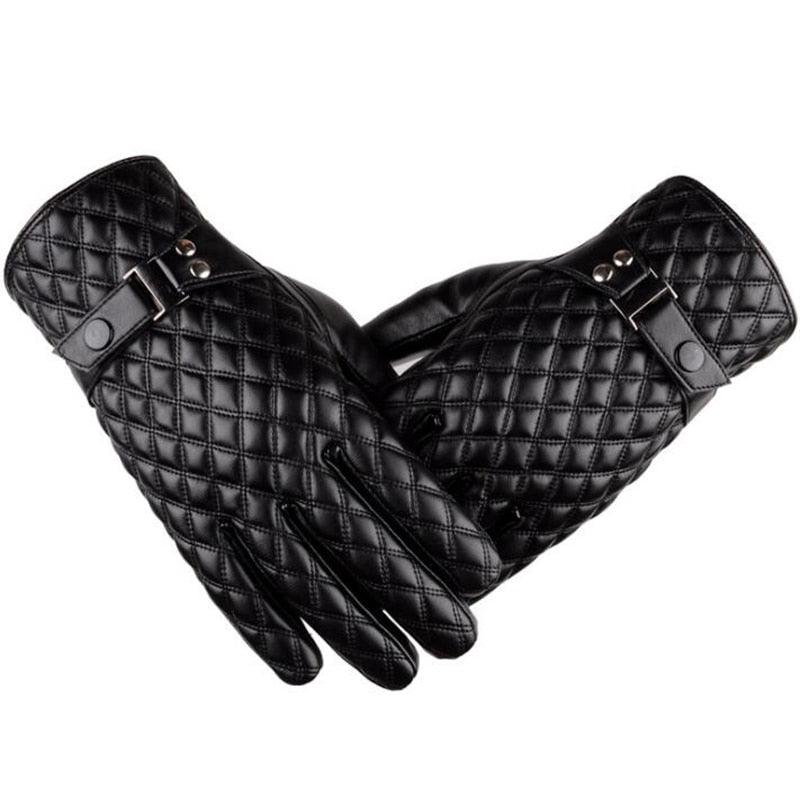 Business Men's Winter Gloves Black Pu Leather Touch Screen Warm Gloves - Windproof Waterproof (4AC1)