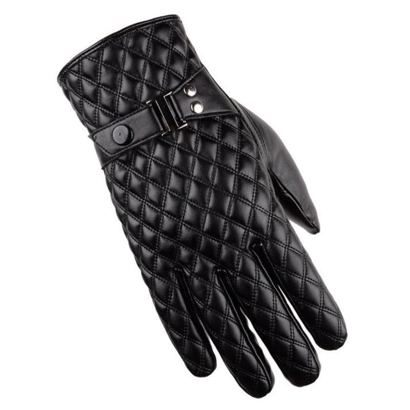 Business Men's Winter Gloves Black Pu Leather Touch Screen Warm Gloves - Windproof Waterproof (4AC1)